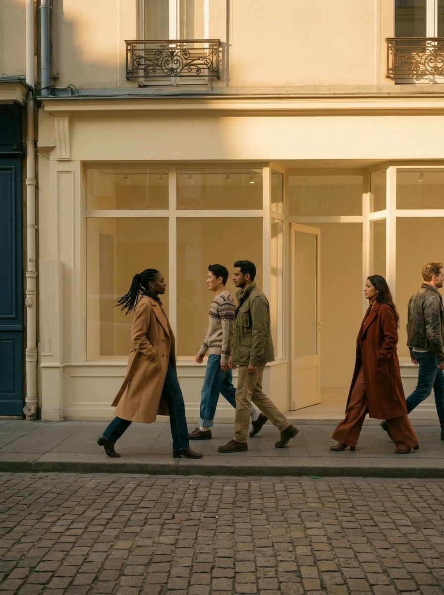 An empty storefront at golden hour